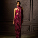Plum Floral Chiffon Sari