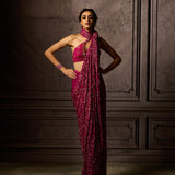 Plum Floral Chiffon Sari