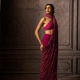 Plum Floral Chiffon Sari
