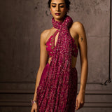 Plum Floral Chiffon Sari