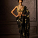 Midnight Gold Chiffon Sari