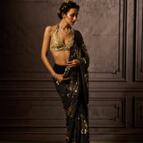 Midnight Gold Chiffon Sari