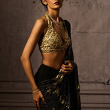 Midnight Gold Chiffon Sari