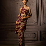 Deep Wine Embroidered Sari