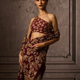 Deep Wine Embroidered Sari
