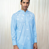 Polka & White Bird Embroidered Cotton Kurta
