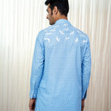 Polka & White Bird Embroidered Cotton Kurta