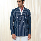 Denim Pinstripe Double Breasted Jacket