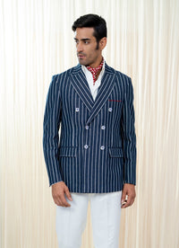 Denim Pinstripe Double Breasted Jacket