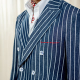 Denim Pinstripe Double Breasted Jacket