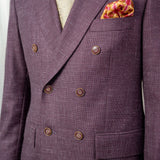 Plum Silk Wool Linen Blend Double Breasted Suit