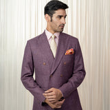 Plum Silk Wool Linen Blend Double Breasted Suit