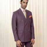 Plum Silk Wool Linen Blend Double Breasted Suit