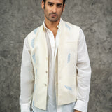 Cream Pure Linen Nehru Gilet
