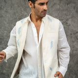 Cream Pure Linen Nehru Gilet