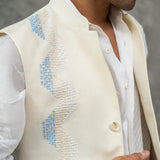 Cream Pure Linen Nehru Gilet